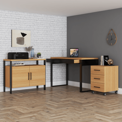 Conjunto Home Office 3 Peças 100% Mdf Pratice Freijó - Pradel