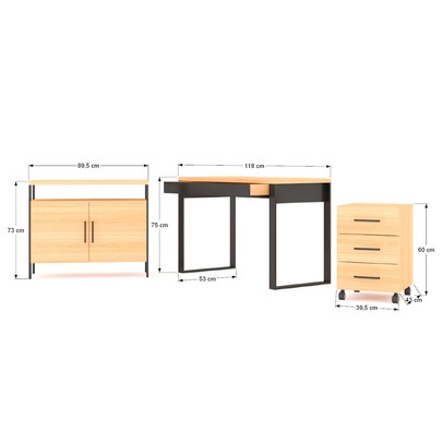 Conjunto Home Office 3 Peças 100% Mdf Pratice Freijó - Pradel
