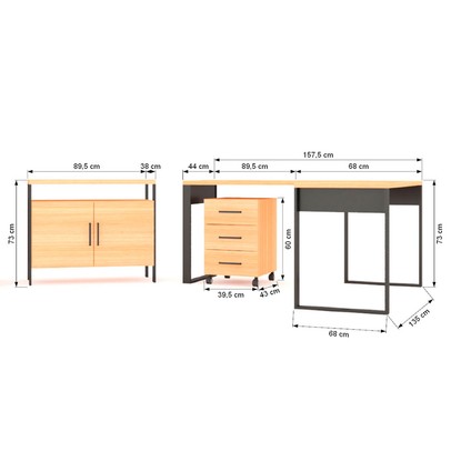 Conjunto Home Office 3 Peças 100% Mdf Pratice - Pradel