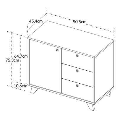 Armário para Escritório Lugano 1 Porta 3 Gavetas Olmo/Branco - Artany Móveis