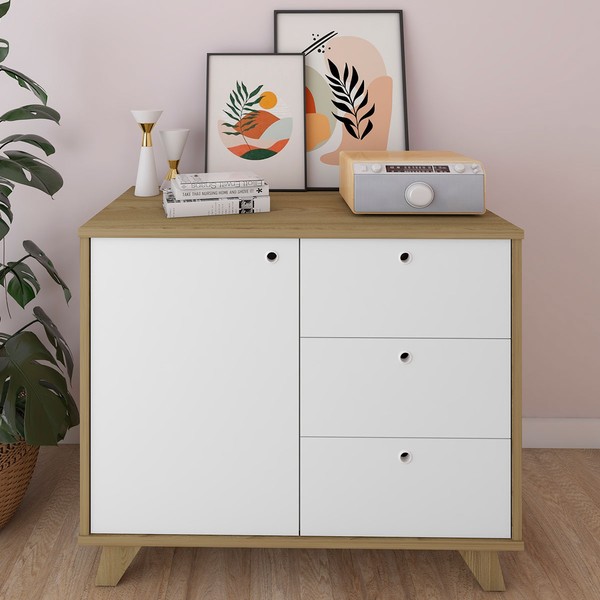 Armário para Escritório Lugano 1 Porta 3 Gavetas Olmo/Branco - Artany Móveis