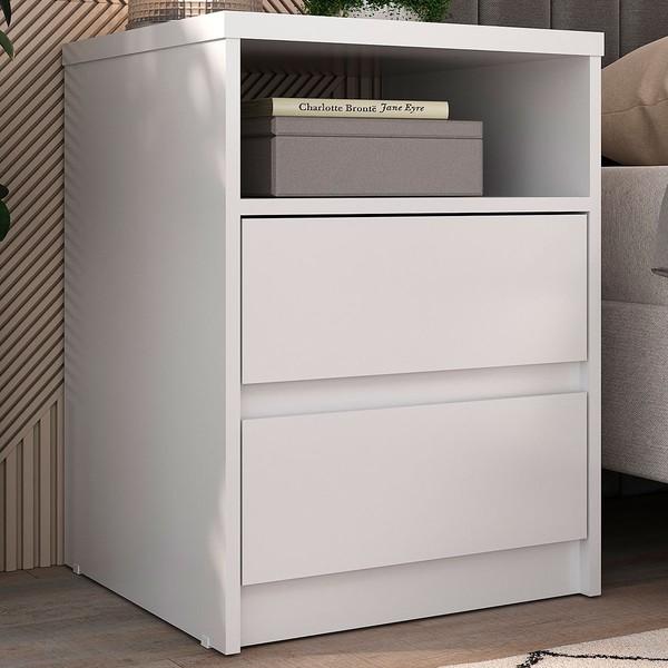 Mesa de Cabeceira Gales 2 Gavetas 100% Mdf Branco - Mambel