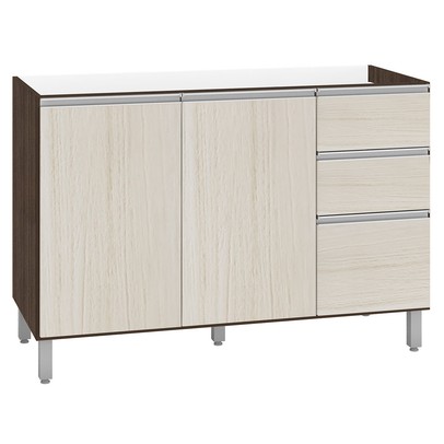 Balcão de Cozinha para Pia 3 Portas 2 Gavetas Amêndoa/Arena - Poliman Móveis