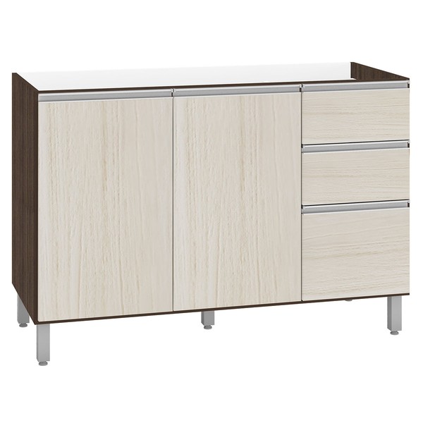 Balcão de Cozinha para Pia 3 Portas 2 Gavetas Amêndoa/Arena - Poliman Móveis