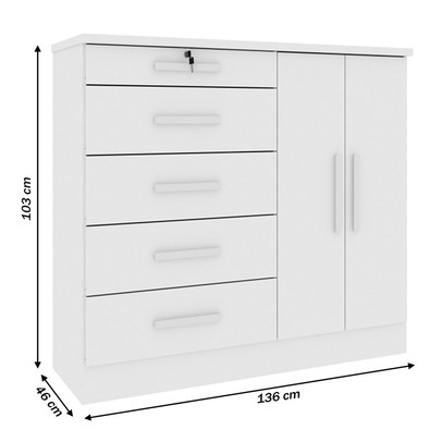 Comoda Istambul 2 Portas 5 Gavetas Neve - Tcil Móveis