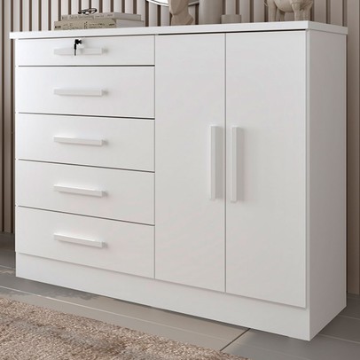 Comoda Istambul 2 Portas 5 Gavetas Neve - Tcil Móveis