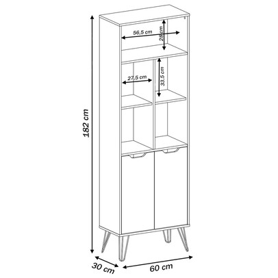 Estante para Livros Estocolmo 2 Portas Carvalho/Grafitte/Branco - Artely Móveis