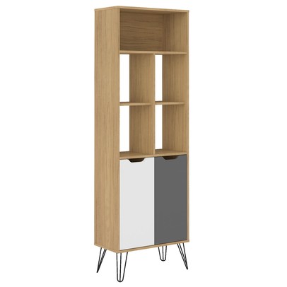 Estante para Livros Estocolmo 2 Portas Carvalho/Grafitte/Branco - Artely Móveis