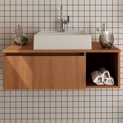 Armário para Banheiro 1 Porta Amêndoa Bn3601 - Tecno Mobili