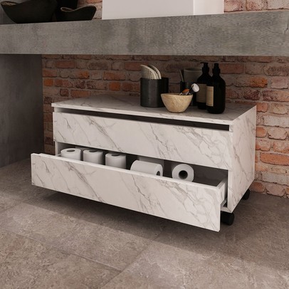 Armário de Banheiro 2 Gavetas Mármore Branco Bn3603 - Tecno Mobili