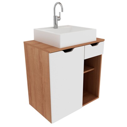 Armário de Banheiro 1 Porta 1 Gaveta Amêndoa/Branco Bn3605 - Tecno Mobili