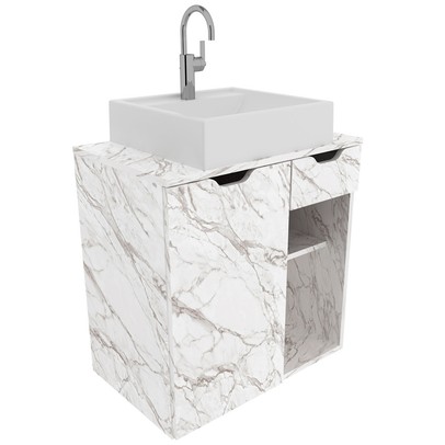 Armário de Banheiro 1 Porta 1 Gaveta Mármore Branco Bn3605 - Tecno Mobili
