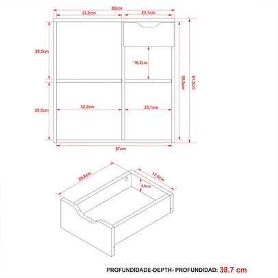 Armário de Banheiro 1 Porta 1 Gaveta Mármore Branco Bn3605 - Tecno Mobili