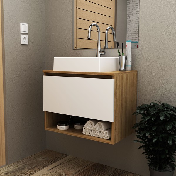 Armário de Banheiro 1 Porta 1 Prateleira Amêndoa/Branco Bn3606 - Tecno Mobili