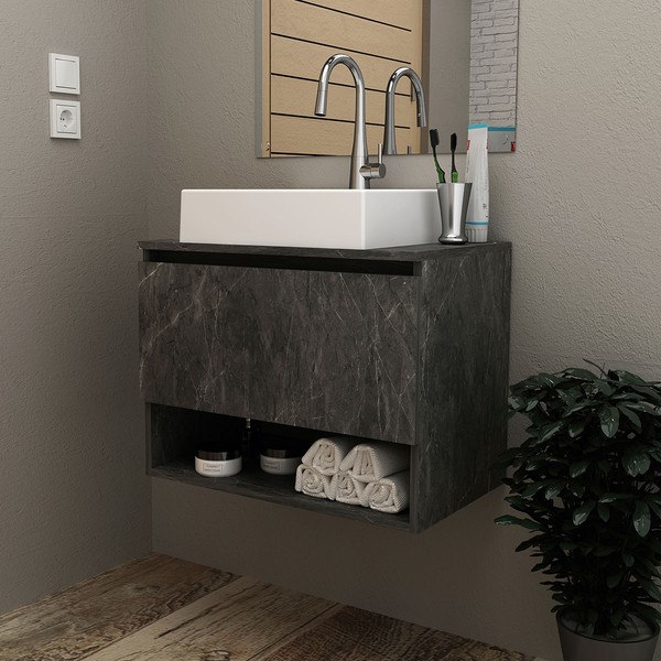 Armário de Banheiro 1 Porta 1 Prateleira Mármore Lunar Bn3606 - Tecno Mobili