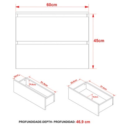 Armário de Banheiro 2 Gavetas Branco Bn3607 - Tecno Mobili