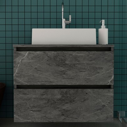 Armário de Banheiro 2 Gavetas Mármore Lunar Bn3607 - Tecno Mobili