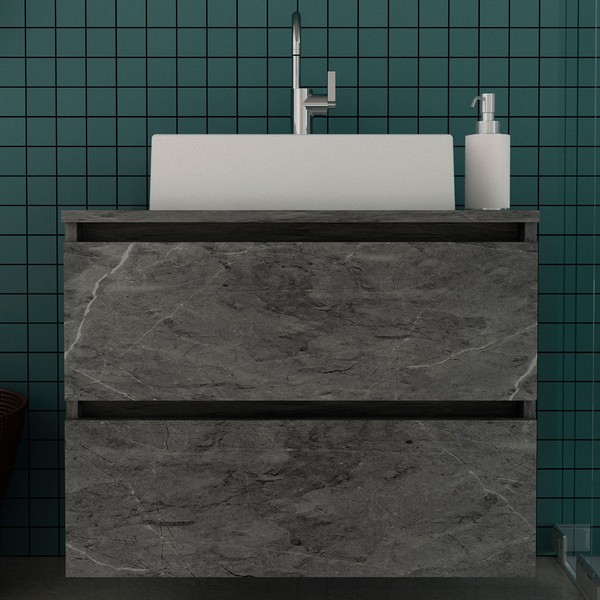 Armário de Banheiro 2 Gavetas Mármore Lunar Bn3607 - Tecno Mobili