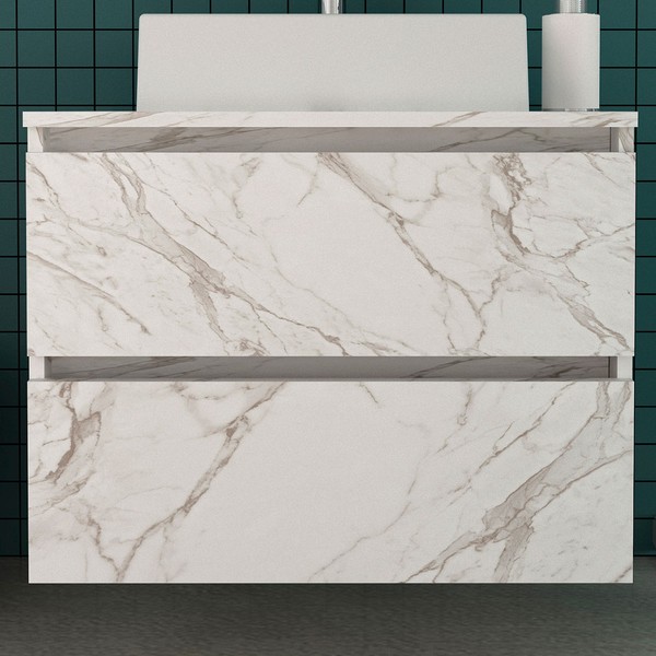 Armário de Banheiro 2 Gavetas Mármore Branco Bn3607 - Tecno Mobili
