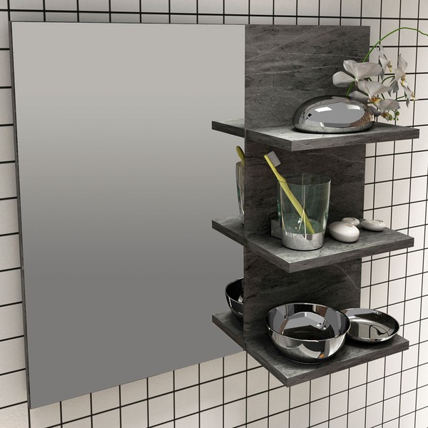 Armário de Banheiro 3 Prateleiras Mármore Lunar Bn3608 - Tecno Mobili