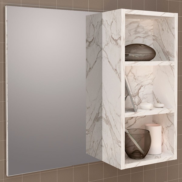 Armário para Banheiro 3 Prateleiras Mármore Branco Bn3609 - Tecno Mobili