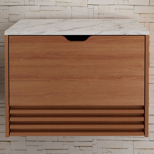 Armário de Banheiro 1 Porta 1 Gaveta Amêndoa/Mármore Branco Bn3613 - Tecno Mobili