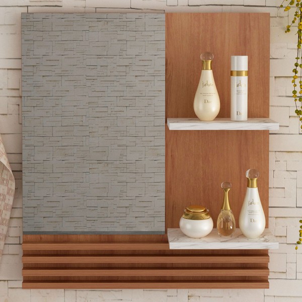 Armário de Banheiro 2 Prateleiras Amêndoa/Mármore Branco Bn3614 - Tecno Mobili