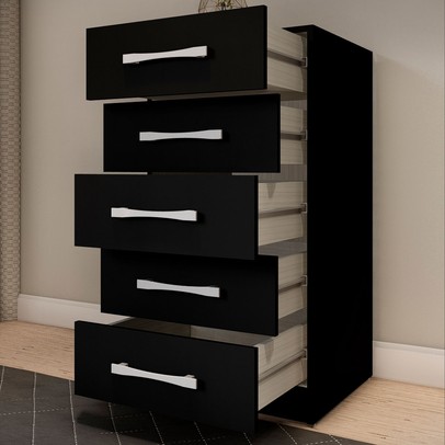 Cômoda 5 Gavetas Savana Preto Fosco - Pnr Móveis