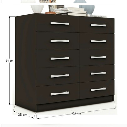 Cômoda 10 Gavetas Torres Preto Fosco - Pnr Móveis