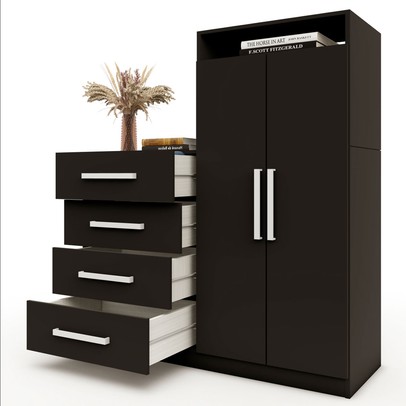 Cômoda Paris 2 Portas 4 Gavetas Preto Fosco - Panorama Móveis