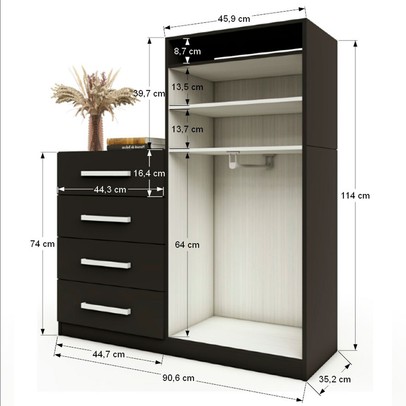 Cômoda Paris 2 Portas 4 Gavetas Preto Fosco - Panorama Móveis