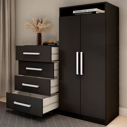 Cômoda Paris 2 Portas 4 Gavetas Preto Fosco - Panorama Móveis