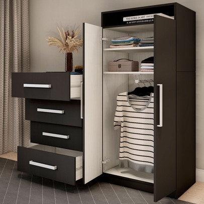 Cômoda Paris 2 Portas 4 Gavetas Preto Fosco - Panorama Móveis