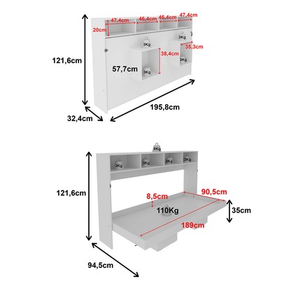 Cama de Solteiro Articulável 6 Prateleiras Branco Cm8020 - Tecno Mobili
