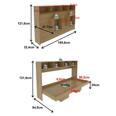Cama de Solteiro Articulável 6 Prateleiras Amêndoa Cm8020 - Tecno Mobili
