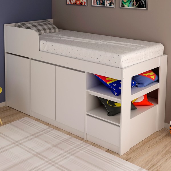 Cama Infantil Multifuncional 2 Portas com Escrivaninha Branco - Tecno Mobili