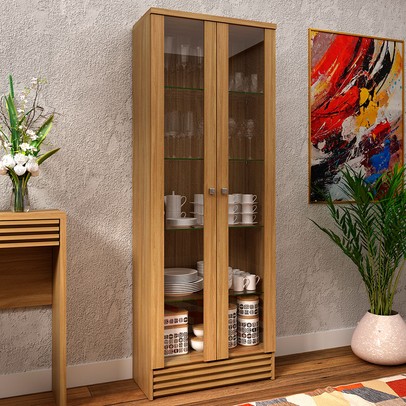 Cristaleira 2 Portas 5 Prateleiras Natural Cr6002 - Tecno Mobili