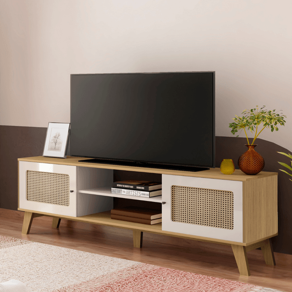 Rack para TV Até 75 Polegadas Charlotte 2 Portas Carvalho/Off White - Artely Móveis