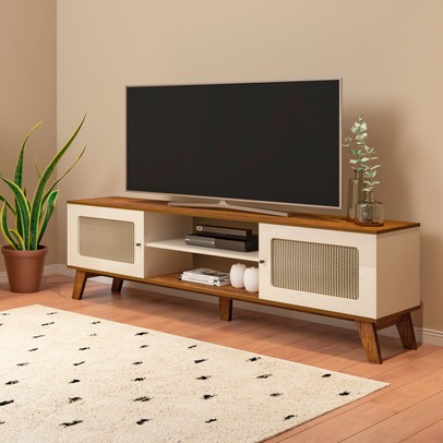 Rack para TV Até 75 Polegadas Charlotte 2 Portas Pinho/Off White - Artely Móveis