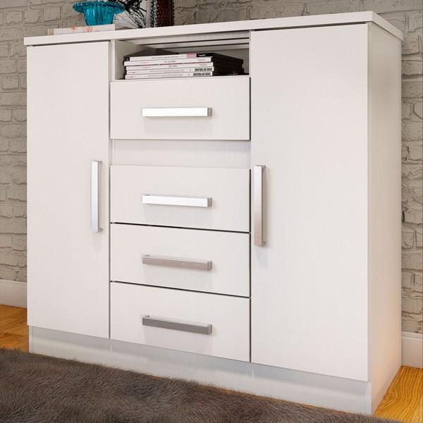 Cômoda Canadá 2 Portas 4 Gavetas 100% Mdf Branco - Panorama Móveis