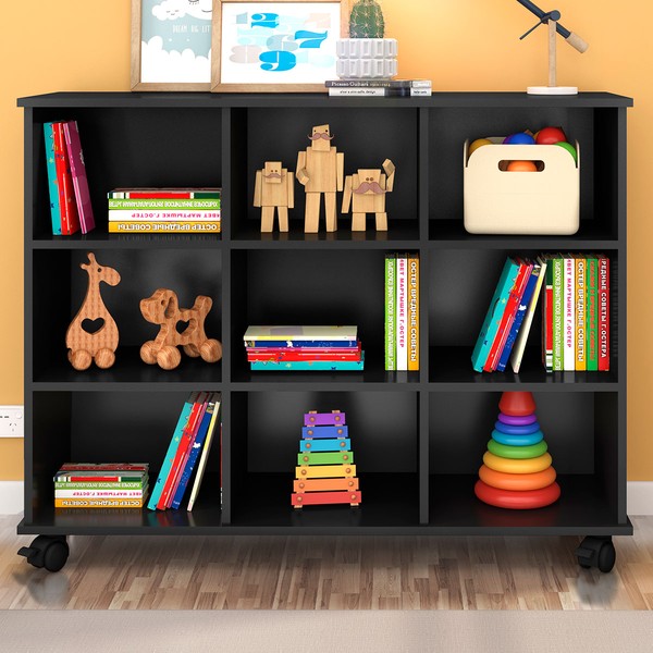 Cômoda Infantil 9 Prateleiras Preto Fosco 1478 - Qmovi