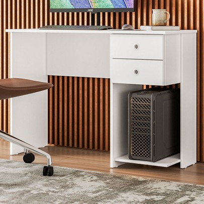 Mesa para Escritório 2 Gavetas 1 Prateleira Branco 4115 - Qmovi