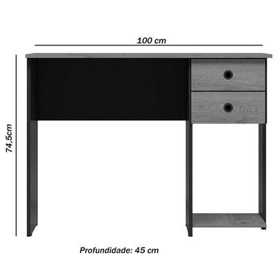 Mesa para Escritório 2 Gavetas 1 Prateleira Preto Fosco 4115 - Qmovi