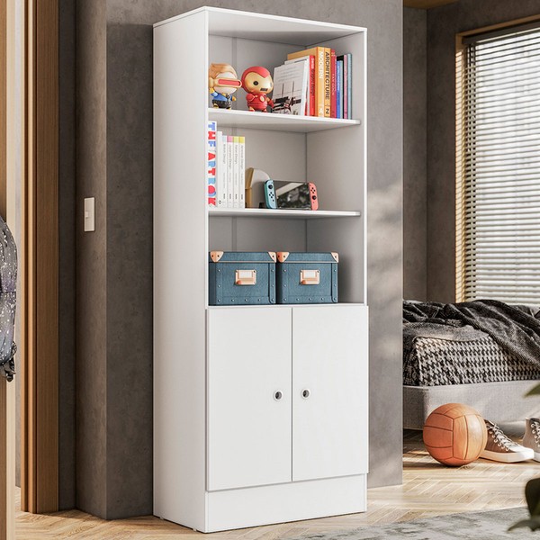Estante para Livros Gamer 2 Portas 3 Prateleiras Branco - Qmovi
