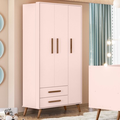 Guarda-Roupa de Bebê Encanto 3 Portas 2 Gavetas Rosa - Qmovi