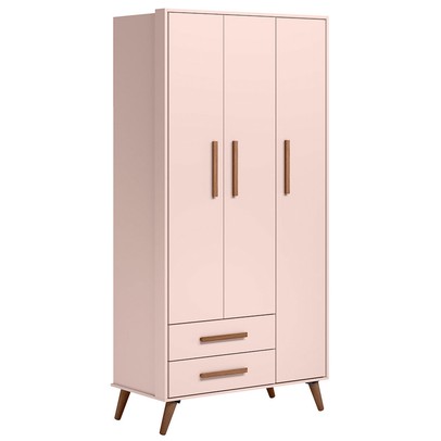 Guarda-Roupa de Bebê Encanto 3 Portas 2 Gavetas Rosa - Qmovi