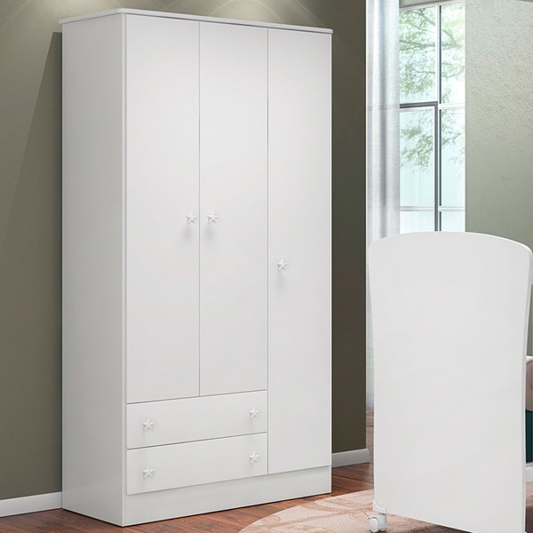 Guarda-Roupa de Bebê Doce Sonho 3 Portas 2 Gavetas Branco - Qmovi