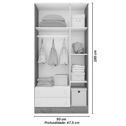 Guarda-Roupa de Bebê Doce Sonho 3 Portas 2 Gavetas Branco - Qmovi
