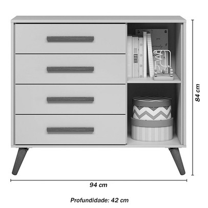 Cômoda Encanto 1 Porta 4 Gavetas Rosa - Qmovi