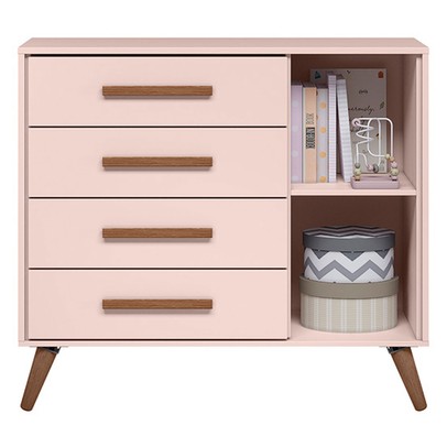 Cômoda Encanto 1 Porta 4 Gavetas Rosa - Qmovi